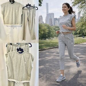 Adidas Teen Girls 2Pc Set Gray Pinstripe Joggers & Top Size S